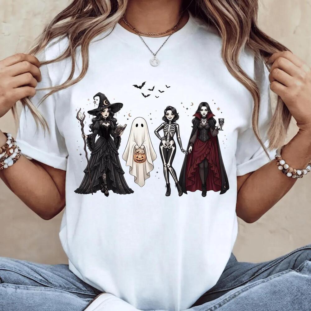 Gothic Halloween Girls Shirt, Witch Ghost Skeleton Vampire Fashion Tee